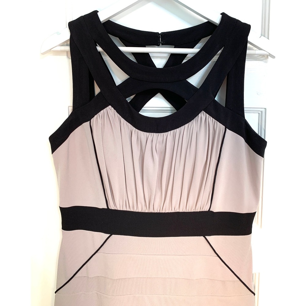 Jax Strappy Cutout Blush and Black Banded Hourglass Cocktail Dress / Size 12 - Picture 8 of 14